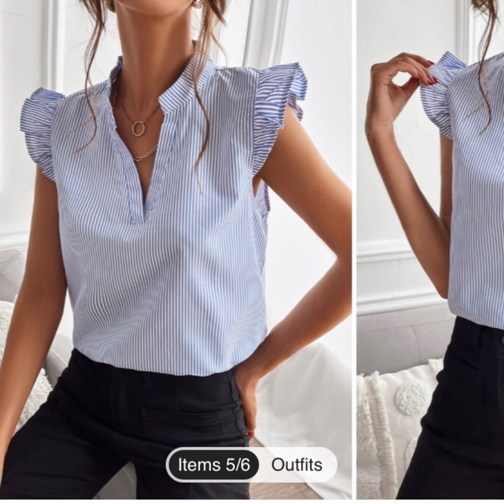 Shein Frenchy Striped Ruffle Cap Sleeve Blouse